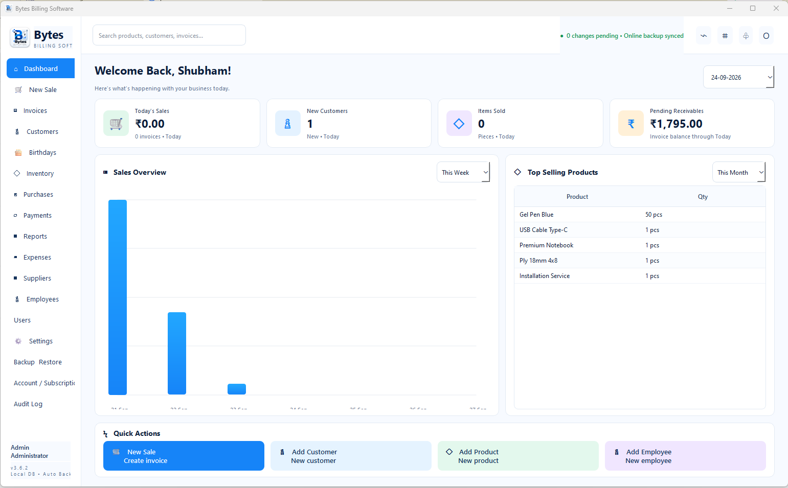 Bytes Billing Software dashboard